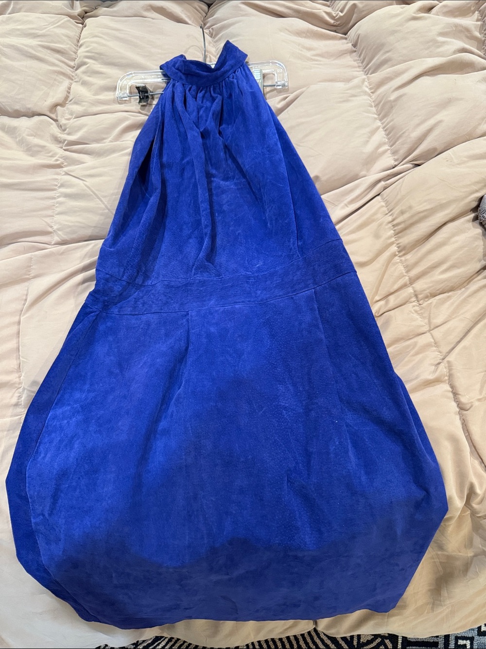 Elegant Blue Maxi Skirt with Halter-Style Waist Genuine 100% pig suede gorgeous
